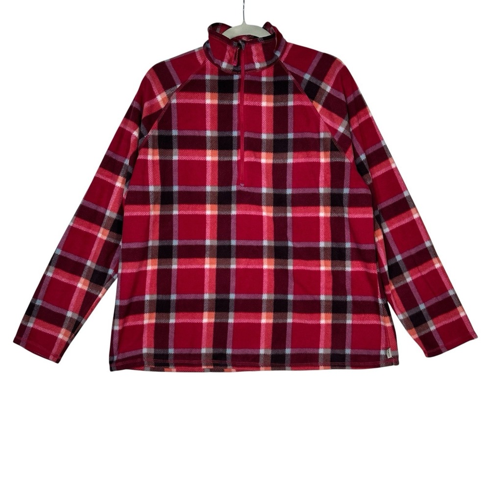 Eddie Bauer Quest Fleece 1/4 Zip Pullover XXL Red Plaid Gorpcore Cabincore Cozy‎